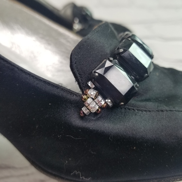 Vtg 90s Casadsi black satin jeweled pumps heels - Picture 5 of 13
